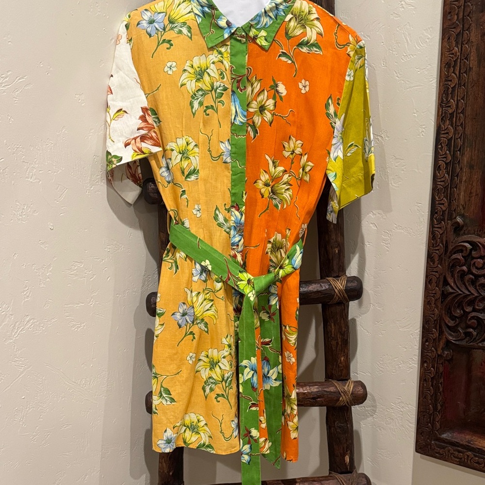 Magaschoni Orange and Green Floral women’s dress